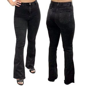 Fashion Nova High-Rise Stretch Flare Jeans in Faded Washed Black Women's Size 9